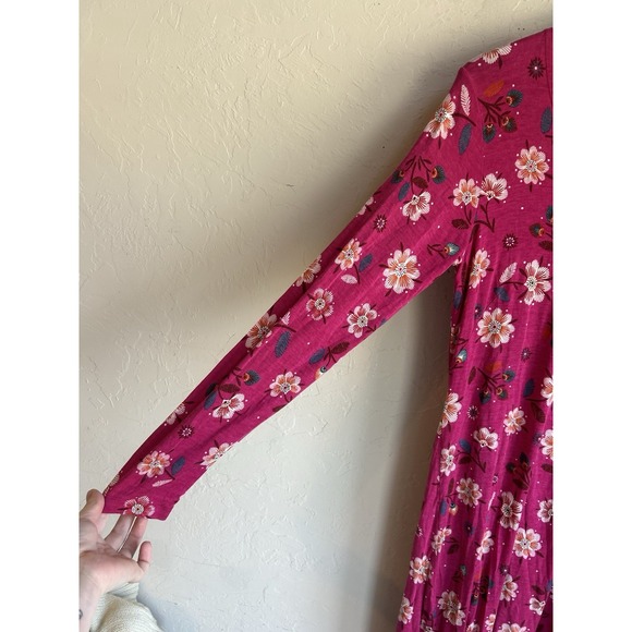 Gudrun Sjoden Floral Midi A Line Dress S Luxury Bohemian Pink Jersey Long Sleeve - Picture 3 of 6